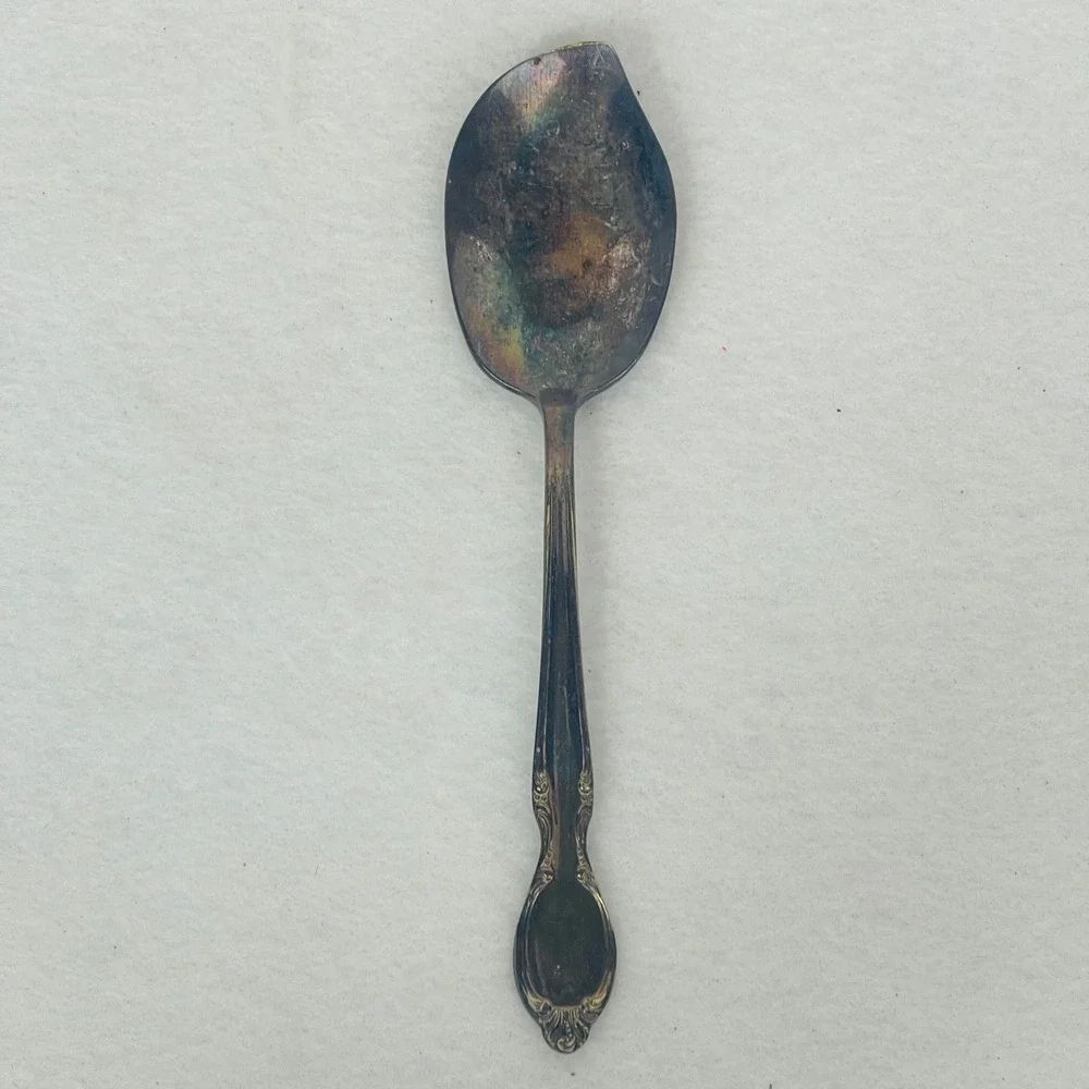 Unbranded Cream Soup Spoon OS Floral Scroll Silver Tarnish Vintage Fair